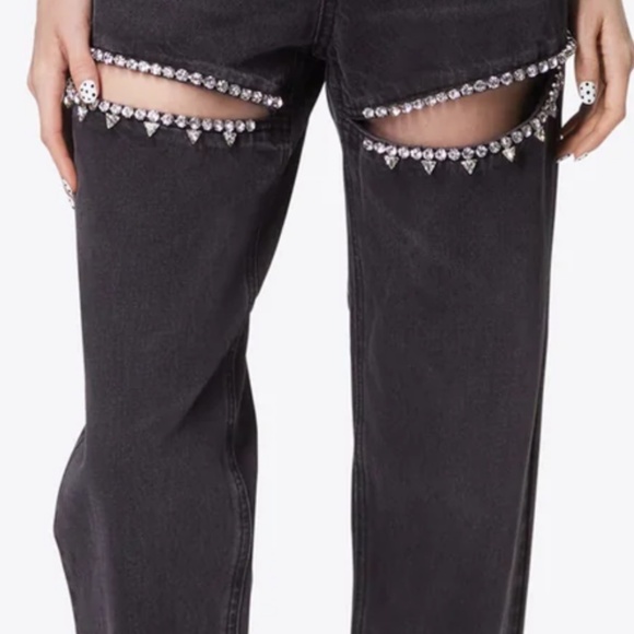 BLACK Jeans with Rhinestone cut out - Picture 3 of 7